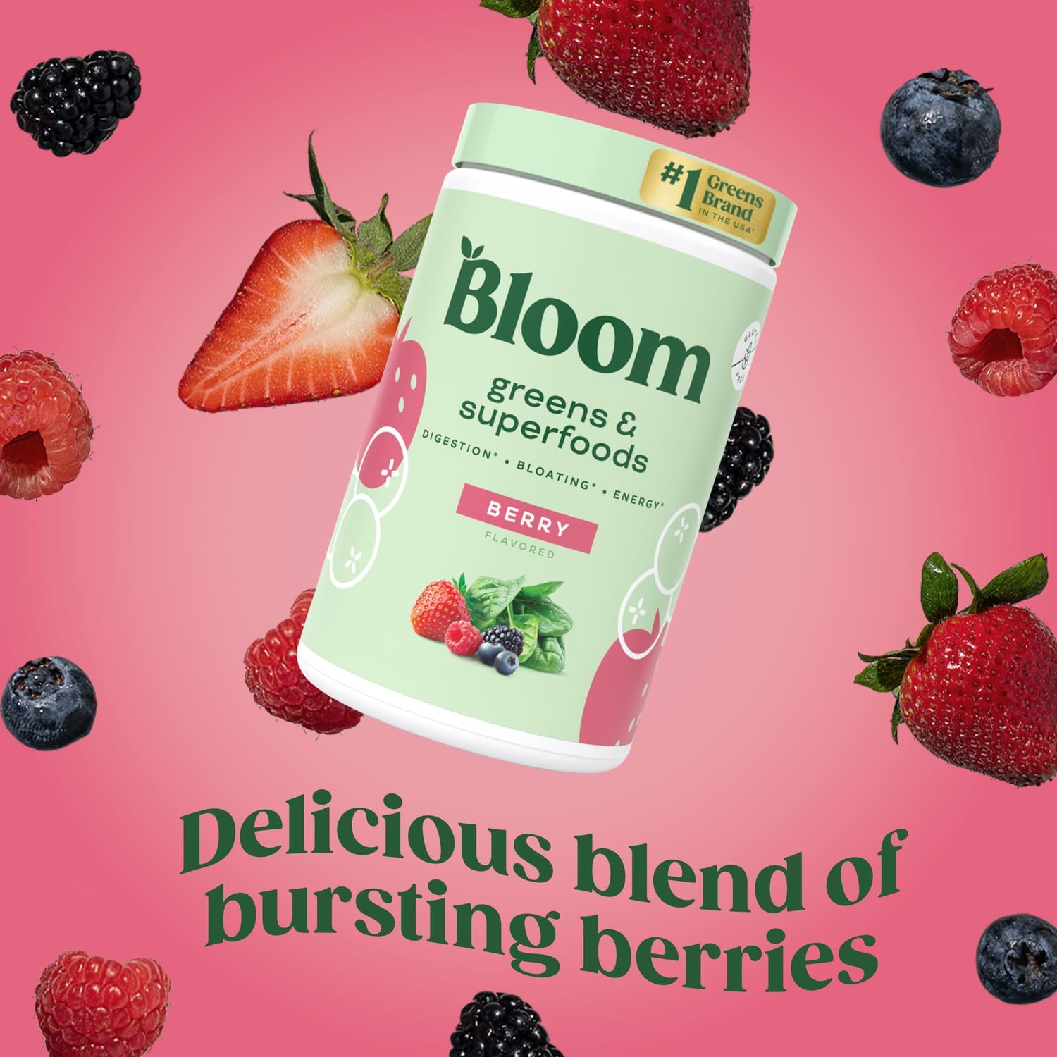 VitaBoost Bloom Greens Powder with Probiotics and Digestive Enzymes - Berry Flavor, 25 Servings for Women's Gut Health & Bloating Relief