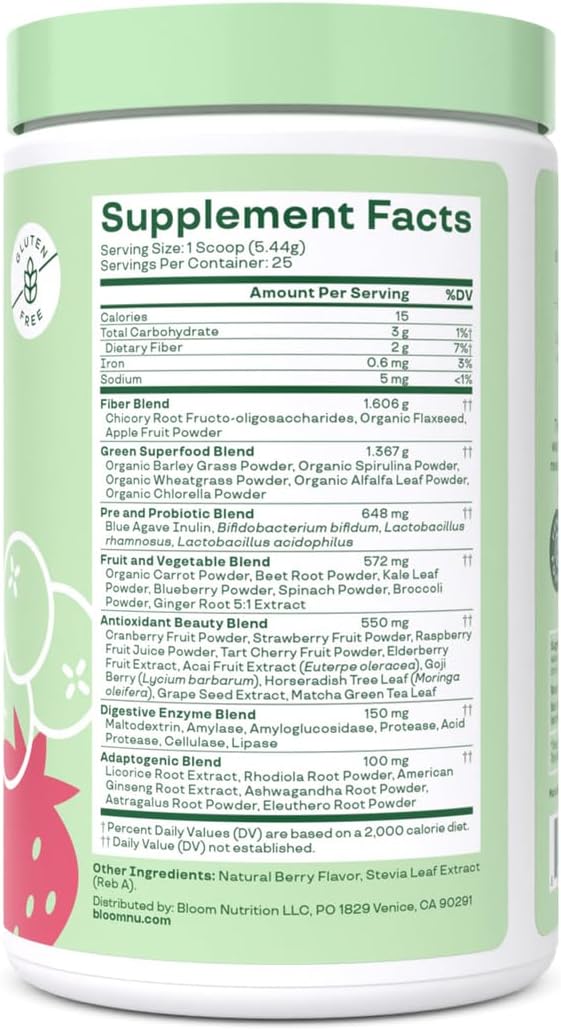 VitaBoost Bloom Greens Powder with Probiotics and Digestive Enzymes - Berry Flavor, 25 Servings for Women's Gut Health & Bloating Relief
