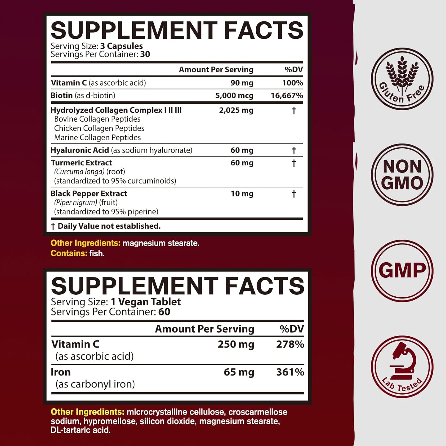 Vitacook Collagen Peptides and Iron Bundle - 2025 MG Collagen, Zero Sugar, 65 MG Elemental Iron, Carbonyl Iron with Vitamin C - Gentle on The Stomach