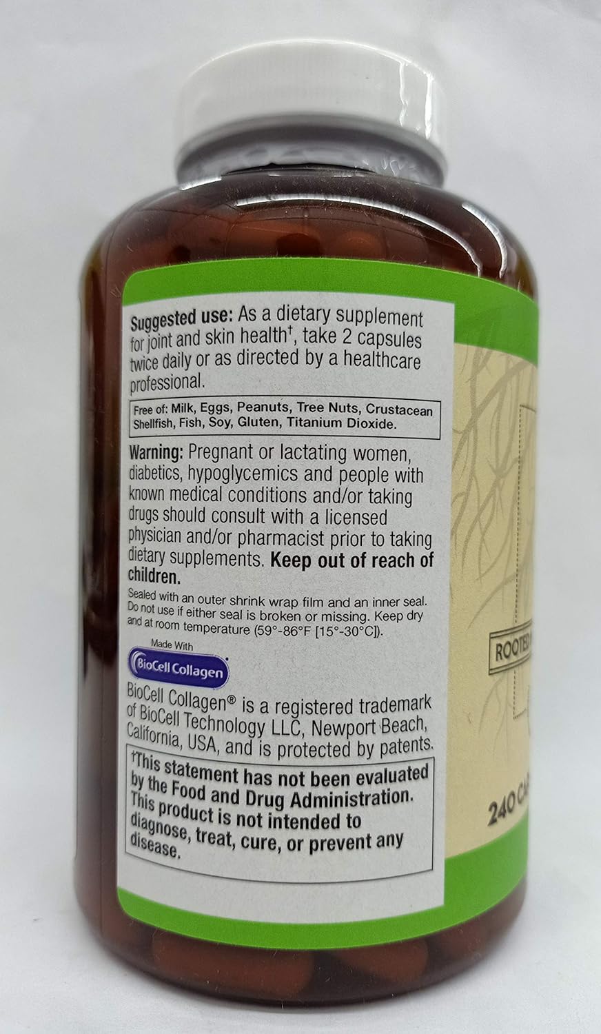 Vitacost ROOT2 BioCell Collagen with Hyaluronic Acid 100mg - 240 Capsules
