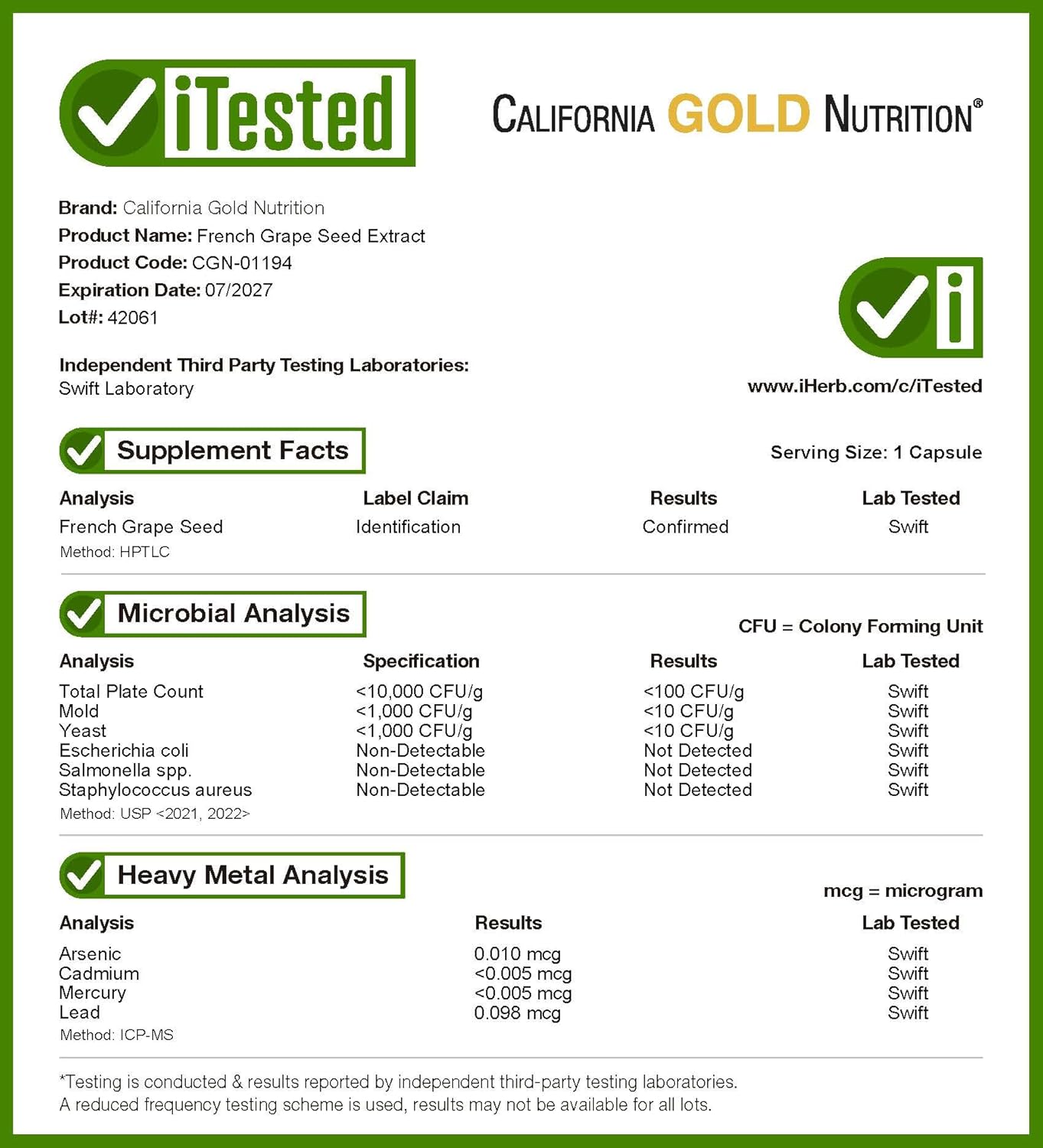 Vitaflavan French Grape Seed Extract 100 mg 120 Veggie Capsules by California Gold Nutrition