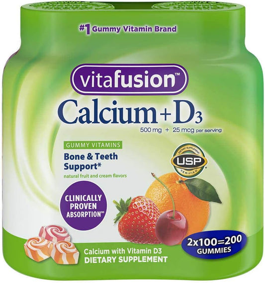 VitaFusion Calcium and Vitamin D3 Gummies - 200 Gummies, 2 Bottles, 100 Count Each