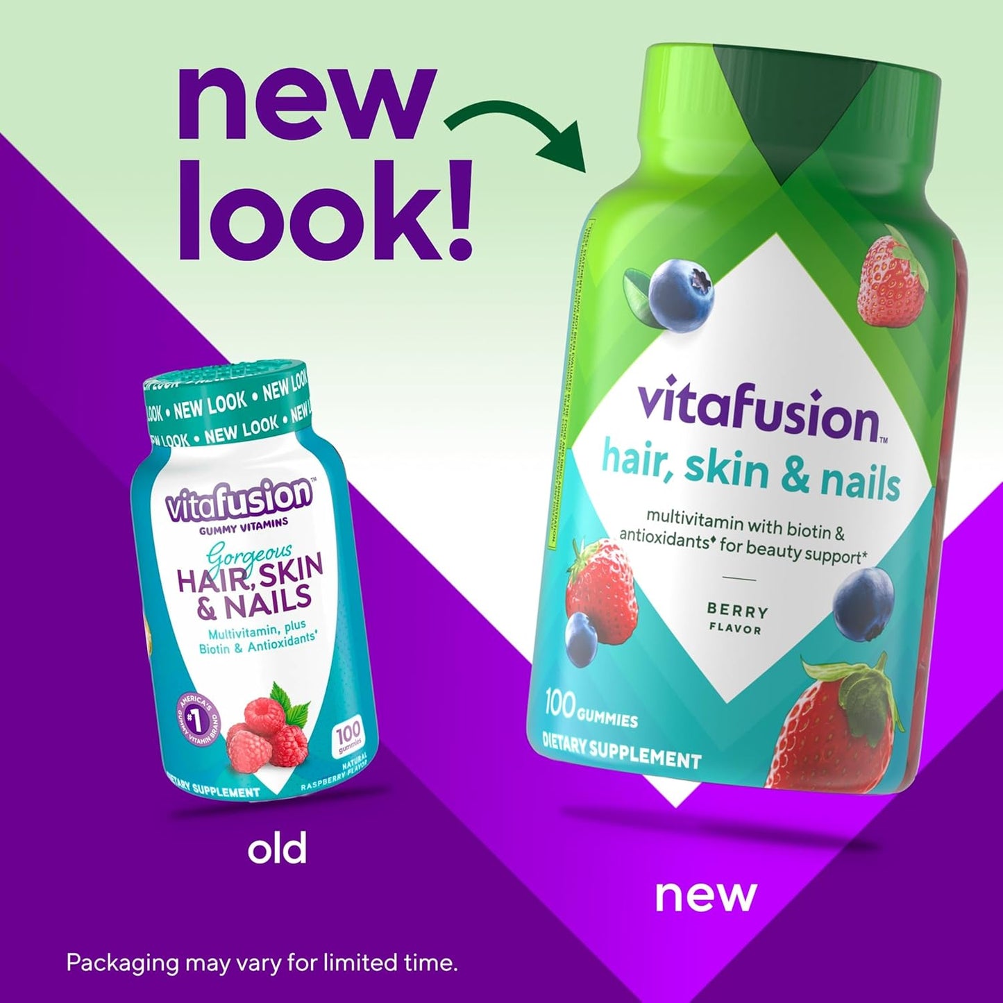 Vitafusion Gorgeous Hair, Skin Nails Multivitamin Gummy Vitamins with Biotin and Antioxidants - 100ct Raspberry Flavor - America’s Top Gummy Vitamin Brand