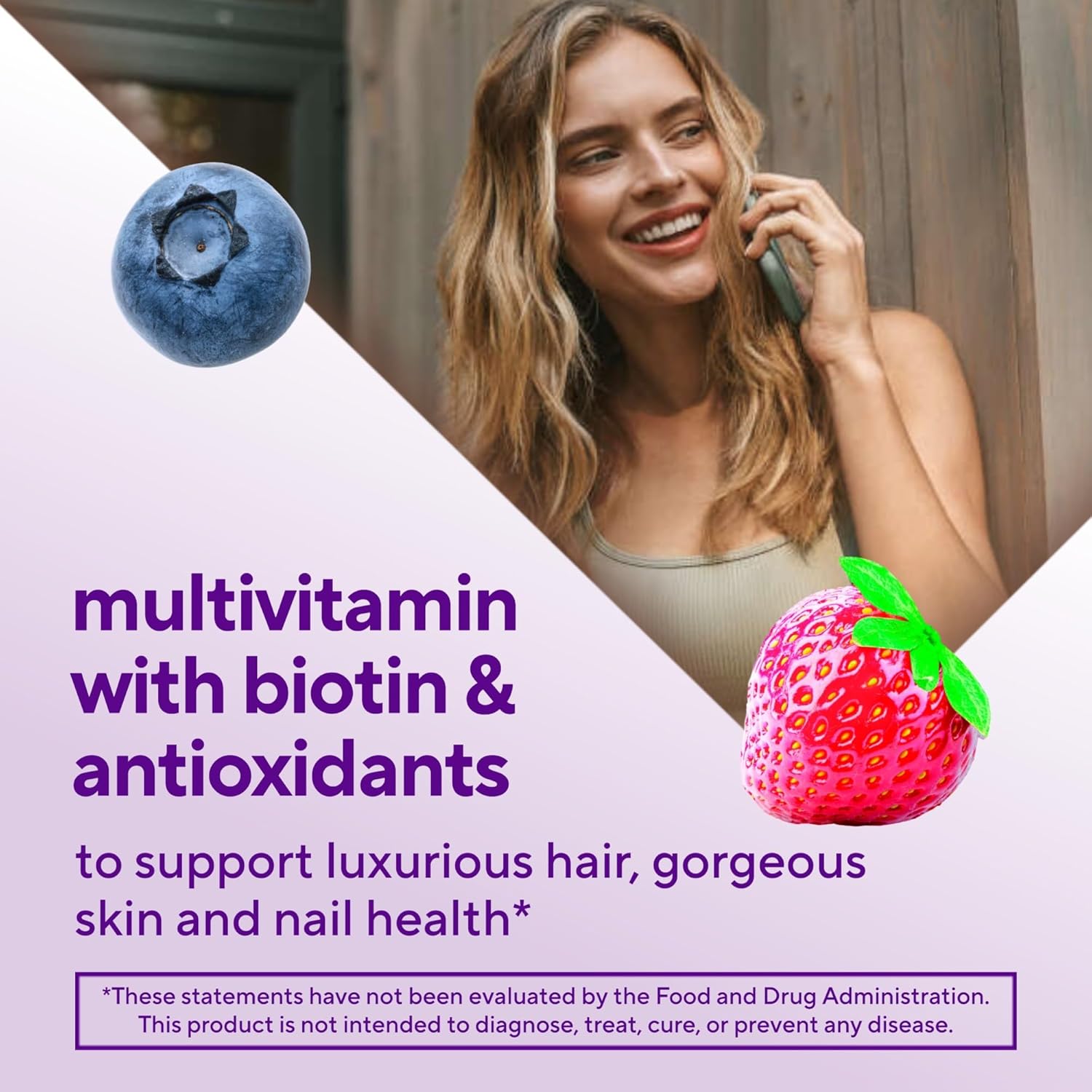 Vitafusion Gorgeous Hair, Skin Nails Multivitamin Gummy Vitamins with Biotin and Antioxidants - 100ct Raspberry Flavor - America’s Top Gummy Vitamin Brand