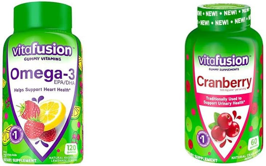 Vitafusion Omega-3 Heart Health Gummy Vitamins for Women with Cranberry - 120 Count Berry Lemonade Gummies, 60 Count 500mg Cranberry Juice Concentrate - EPA/DHA Omega 3