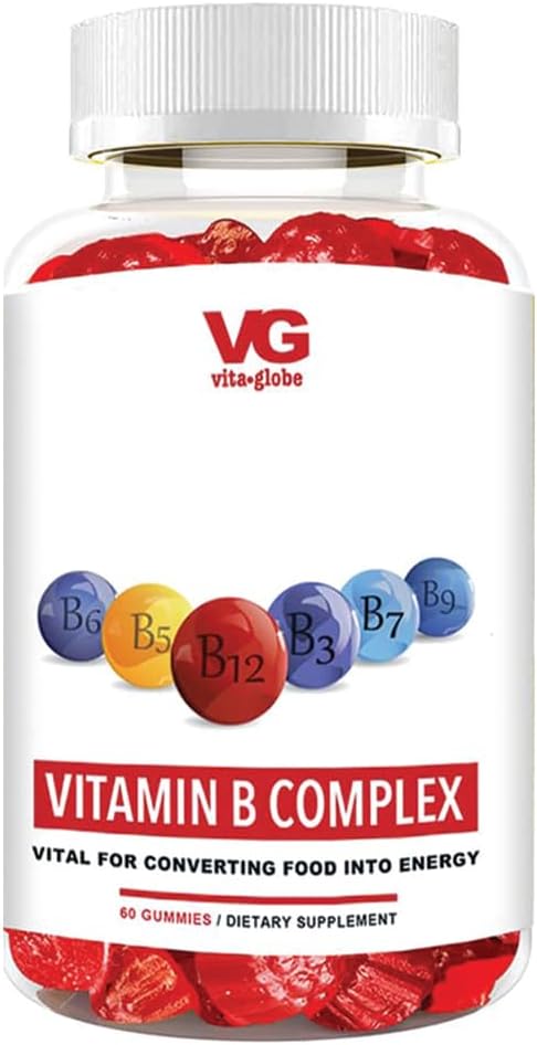 VitaGlobe Strawberry B Complex Gummy with Vitamin C, Niacin, B6, B12 & Biotin - 60 Count for Energy, Heart & Brain Support