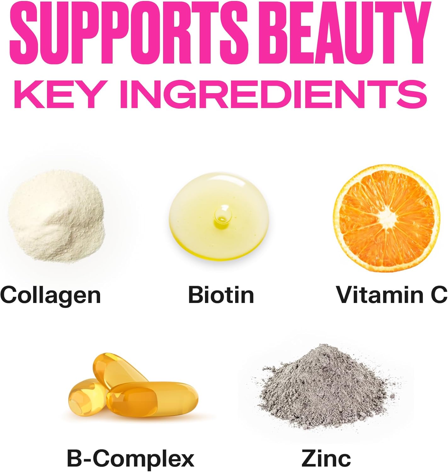 VitaHustle Beauty Gummies: High Biotin & Collagen, Vitamin C, B-Complex, Strong Hair, Skin & Nails, Low Sugar, Non GMO, Strawberry Colada - 50 Count