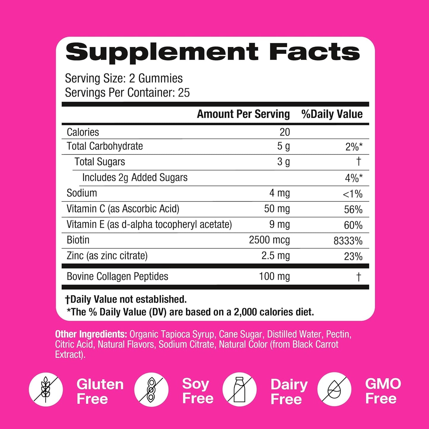 VitaHustle Beauty Gummies: High Biotin & Collagen, Vitamin C, B-Complex, Strong Hair, Skin & Nails, Low Sugar, Non GMO, Strawberry Colada - 50 Count