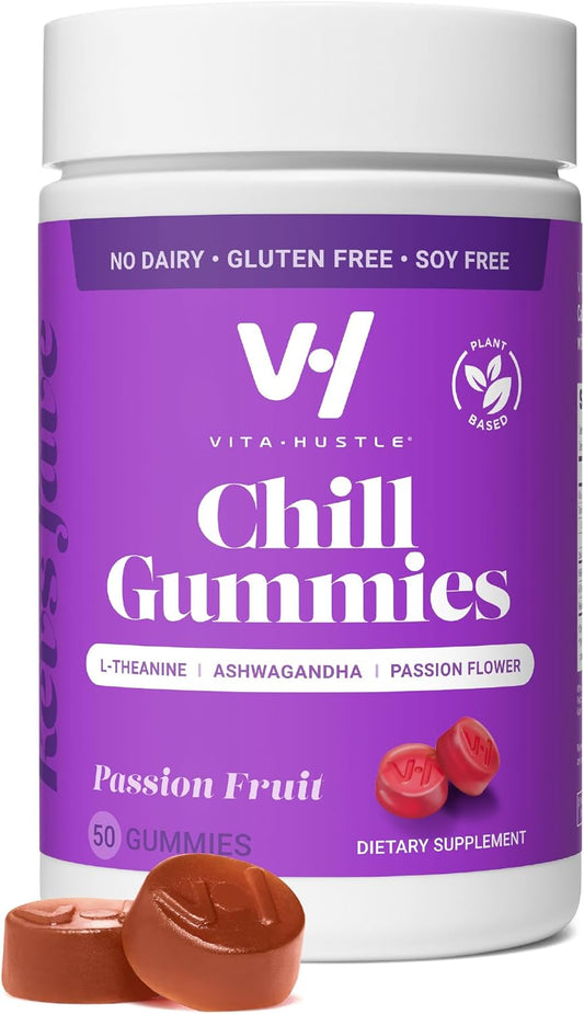 VitaHustle Stress Relief Gummies with 300mg KSM 66 Ashwagandha & L-Theanine - Vegan Mood Gummies for Balance, Focus - 50 Count