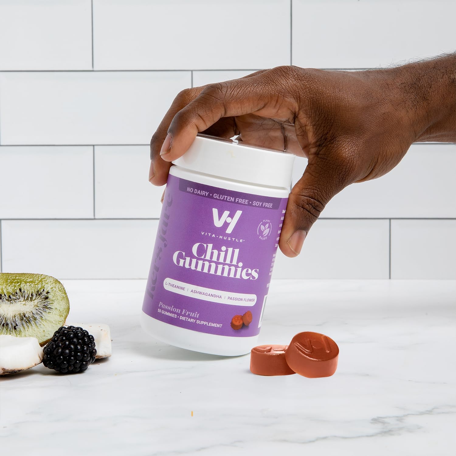 VitaHustle Stress Relief Gummies with 300mg KSM 66 Ashwagandha & L-Theanine - Vegan Mood Gummies for Balance, Focus - 50 Count