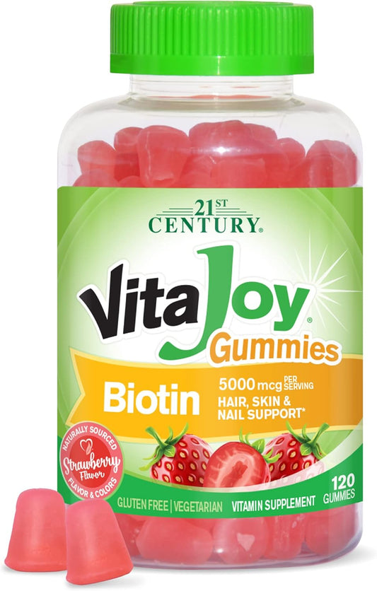 Vitajoy Biotin Gummies, 120 Count, Strawberry Flavor - 21st Century Formula with 27729 Benefit