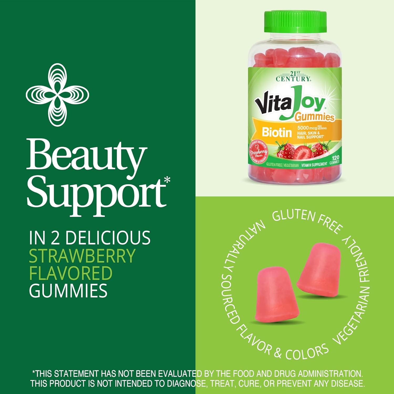 Vitajoy Biotin Gummies, 120 Count, Strawberry Flavor - 21st Century Formula with 27729 Benefit