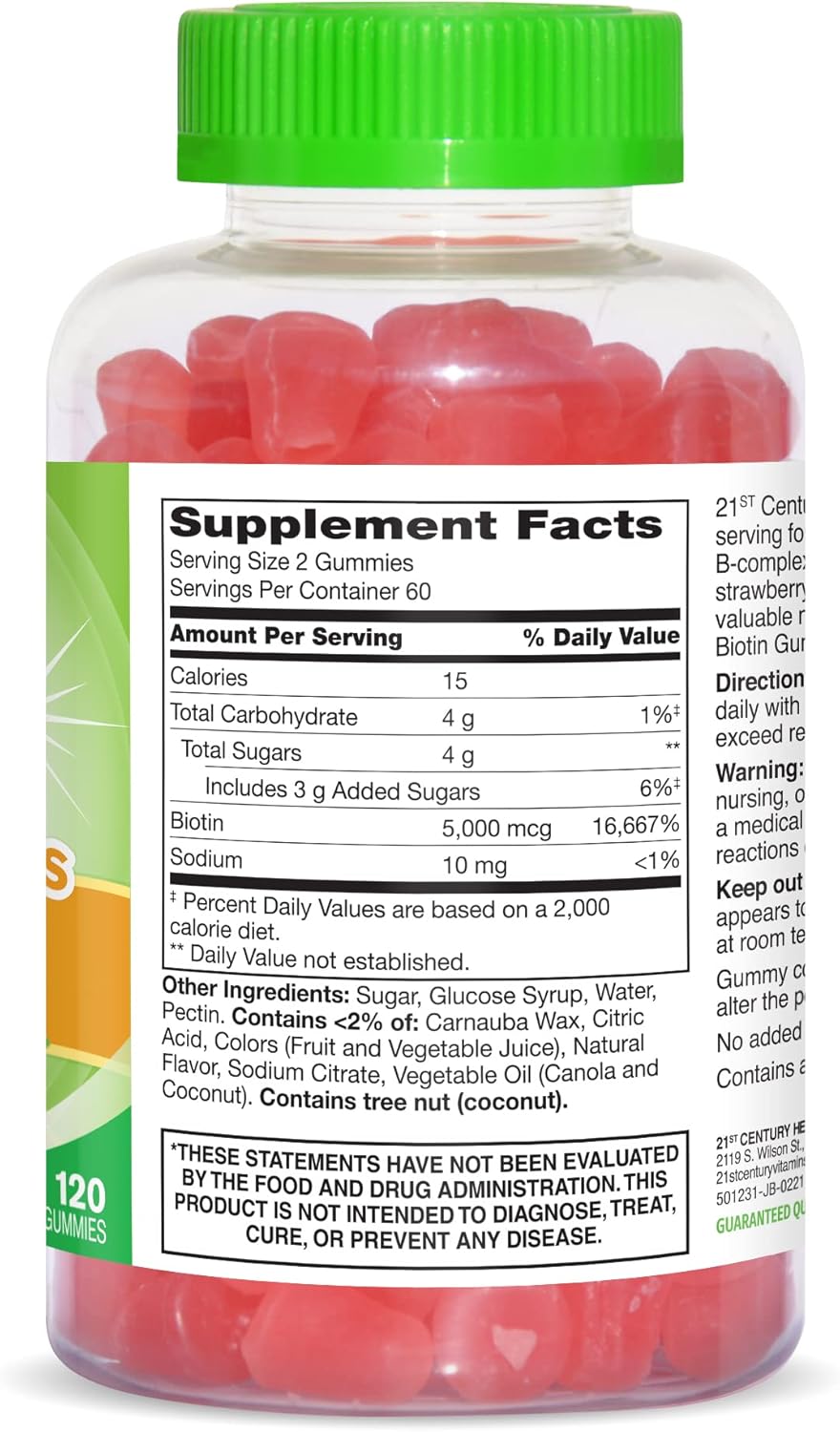 Vitajoy Biotin Gummies, 120 Count, Strawberry Flavor - 21st Century Formula with 27729 Benefit