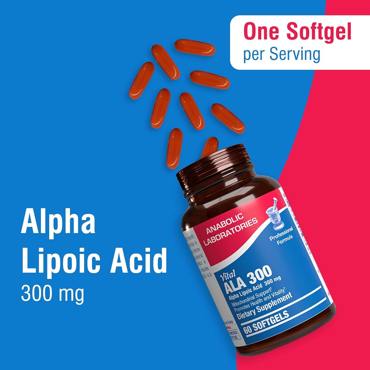 Vital ALA 300 Softgel Supplements for Energy, Bone, Eye, and Nerve Health - Alpha Lipoic Acid with Antioxidant Properties - 60 Count