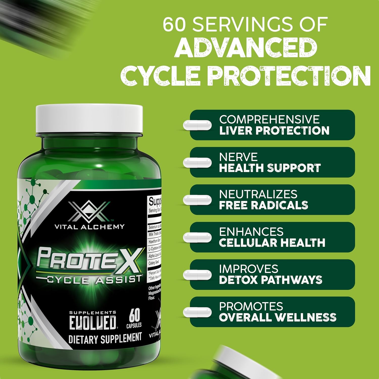 Vital Alchemy ProteX Liver Cleanse & Detox Supplement - On Cycle Assist for Men - 60 Servings - USA Made