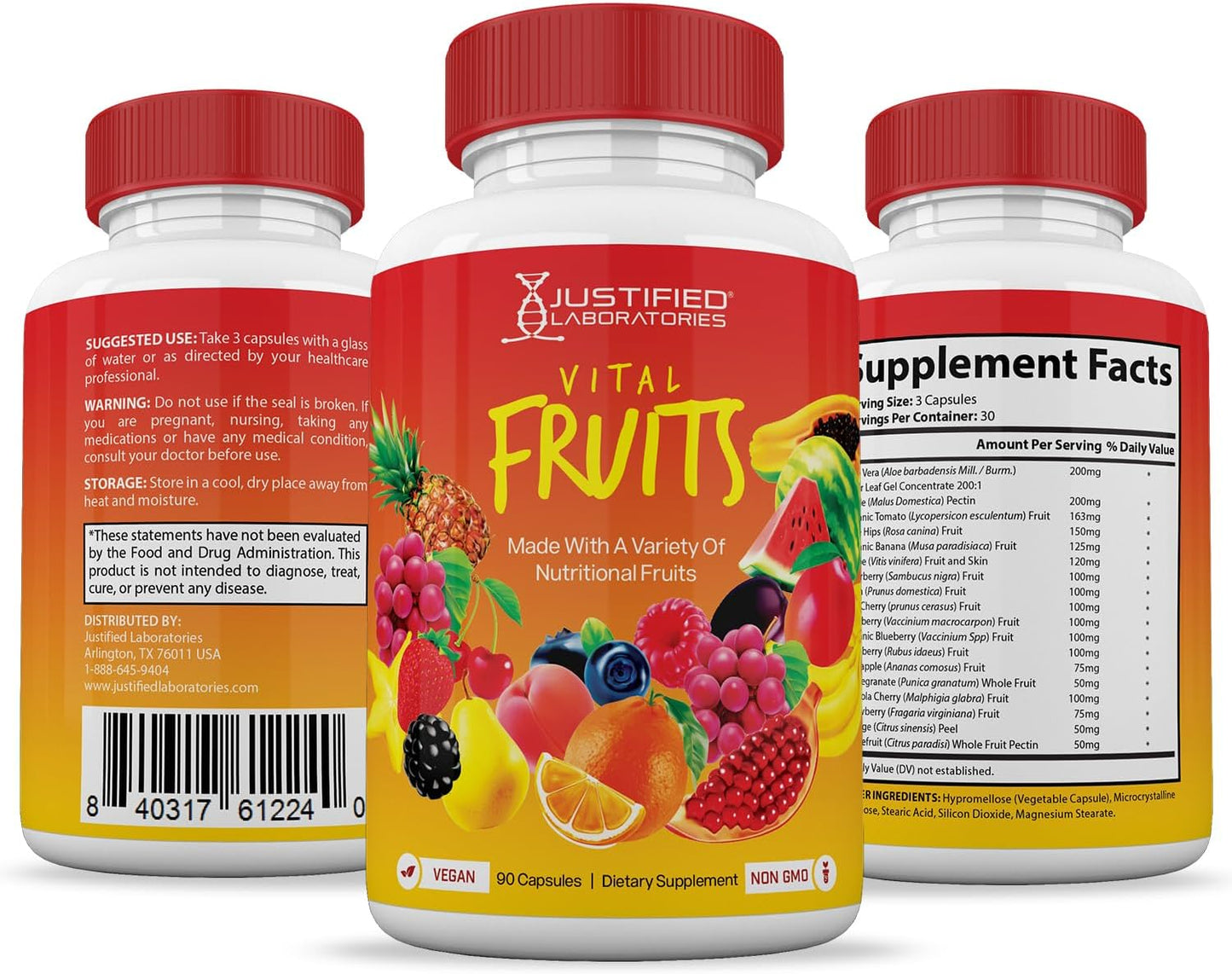 Vital Fruits & Veggies Supplement - Red & Green Superfoods - 2 Bottles of 180 Vegan Capsules - Non GMO