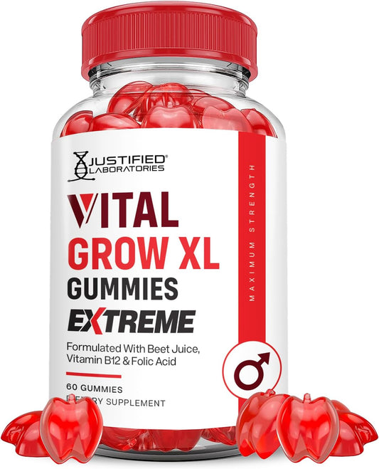 Vital Grow XL Extreme 2000MG Performance Gummies with ACV, Pomegranate, Beet Juice Powder, B12 - 60 Vegan Non GMO Gummies