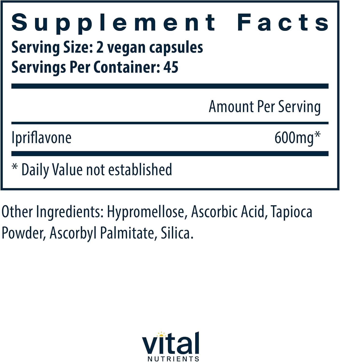Vital Nutrients Ipriflavone 600mg Capsules - Bone Health & Calcium Absorption Support - Non-GMO, Gluten, Dairy, Soy Free - 90 Count