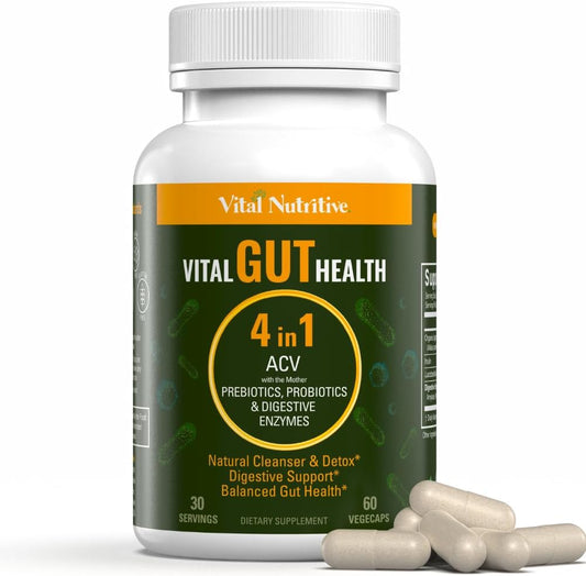Vital Nutritive Gut Health Formula with ACV, Prebiotics, Probiotics & Digestive Enzymes for Immunity & Digestion