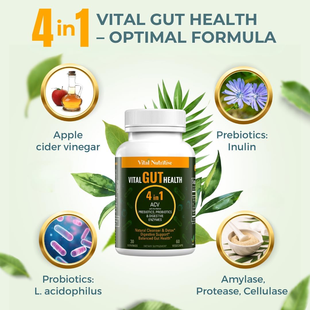 Vital Nutritive Gut Health Formula with ACV, Prebiotics, Probiotics & Digestive Enzymes for Immunity & Digestion