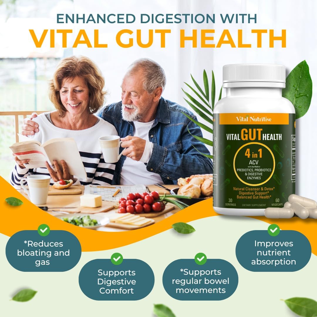 Vital Nutritive Gut Health Formula with ACV, Prebiotics, Probiotics & Digestive Enzymes for Immunity & Digestion