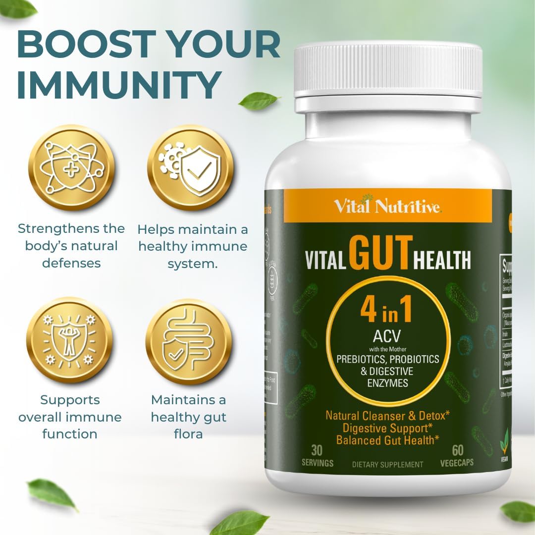 Vital Nutritive Gut Health Formula with ACV, Prebiotics, Probiotics & Digestive Enzymes for Immunity & Digestion