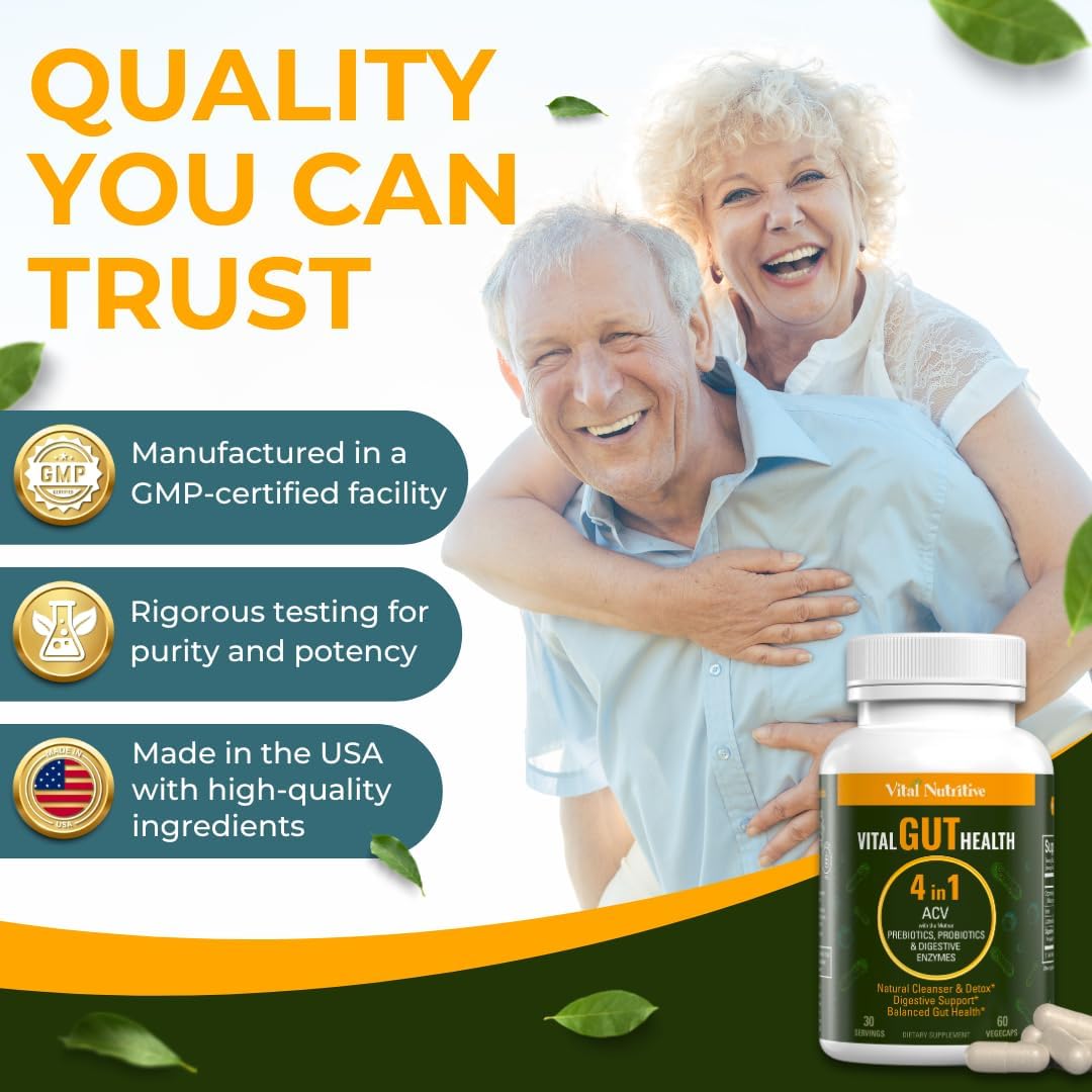 Vital Nutritive Gut Health Formula with ACV, Prebiotics, Probiotics & Digestive Enzymes for Immunity & Digestion
