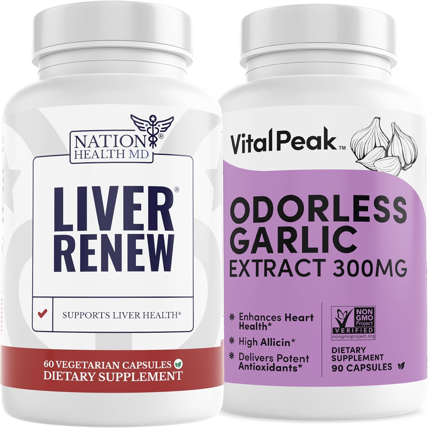 Vital Peak Liver Renew and Odorless Garlic Bundle: Nation Health MD Formula