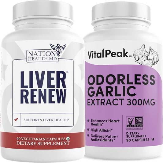 Vital Peak Liver Renew and Odorless Garlic Bundle: Nation Health MD Formula
