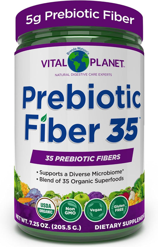 Vital Planet Fiber 35 Powder - Prebiotic Fiber Supplement with Organic Superfoods for Bowel Regularity, 6.77 oz