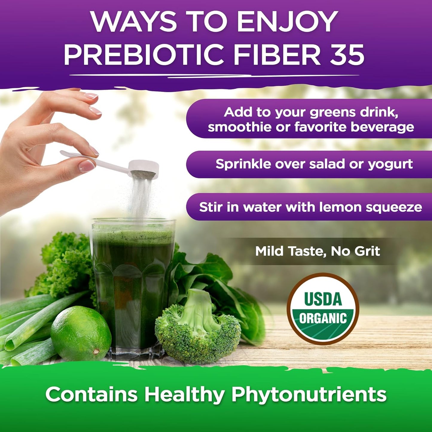 Vital Planet Fiber 35 Powder - Prebiotic Fiber Supplement with Organic Superfoods for Bowel Regularity, 6.77 oz