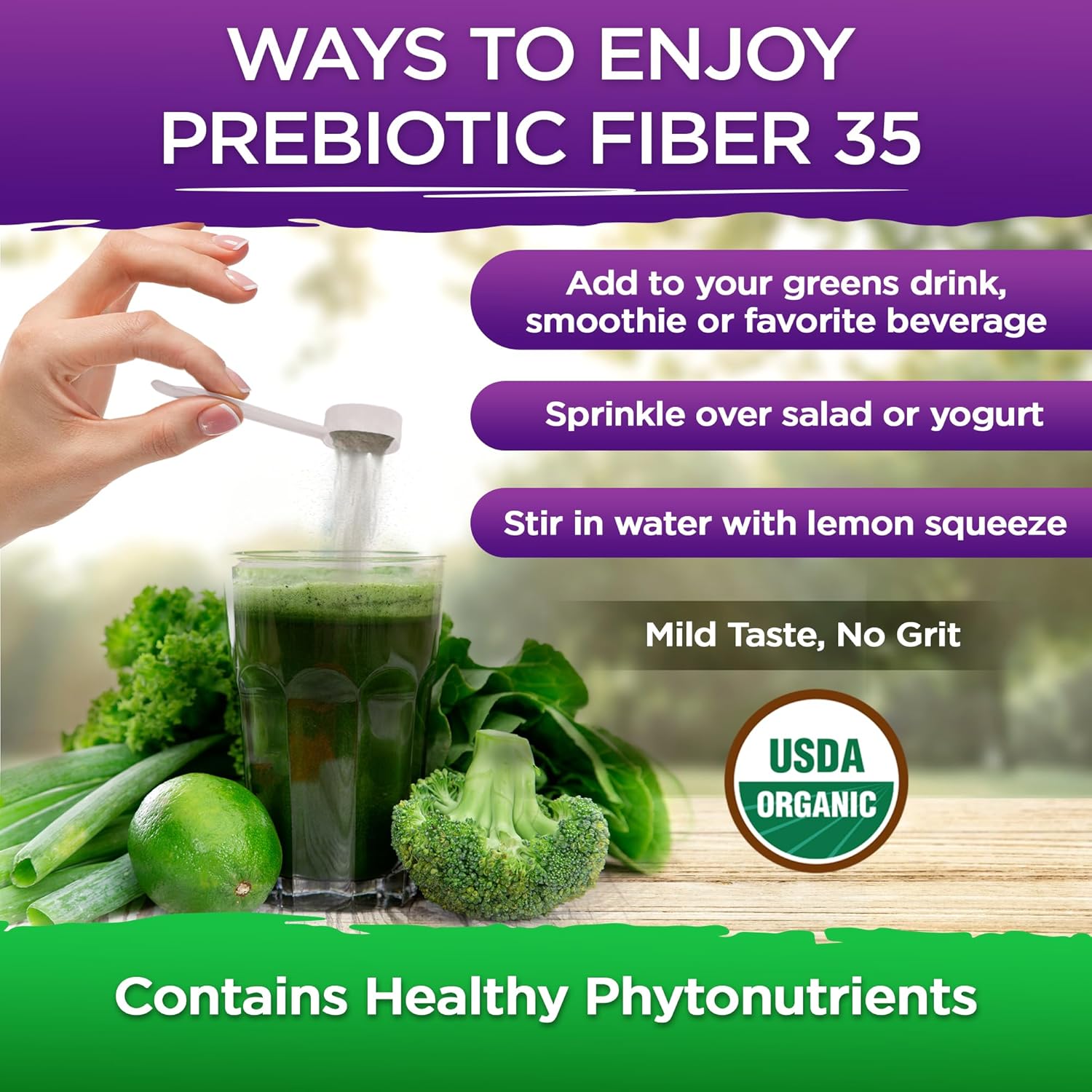 Vital Planet Fiber 35 Powder - Prebiotic Fiber Supplement with Organic Superfoods for Bowel Regularity, 6.77 oz