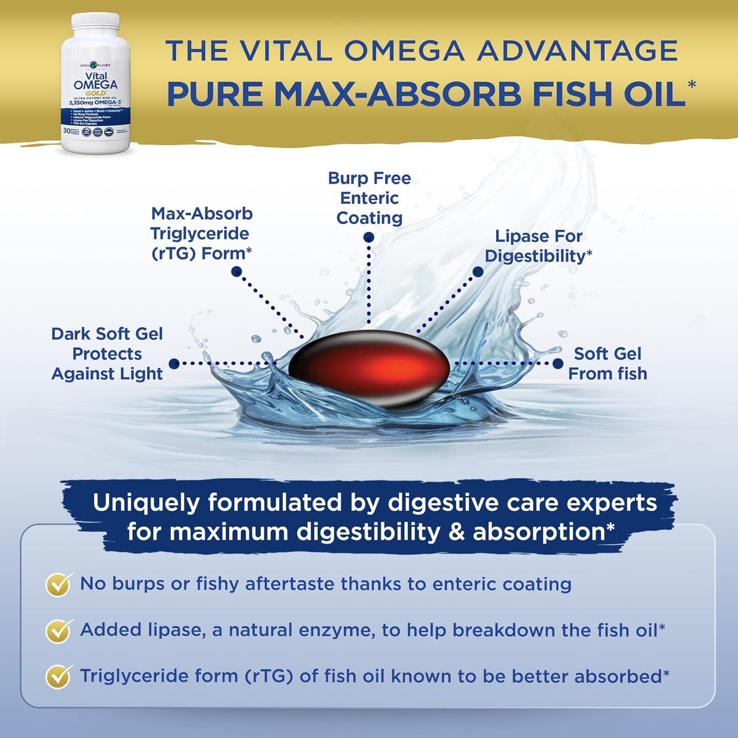 Vital Planet Vital Omega Ultra Potent Fish Oil Supplement 2350mg EPA DHA Brain Heart Health 30 Softgels