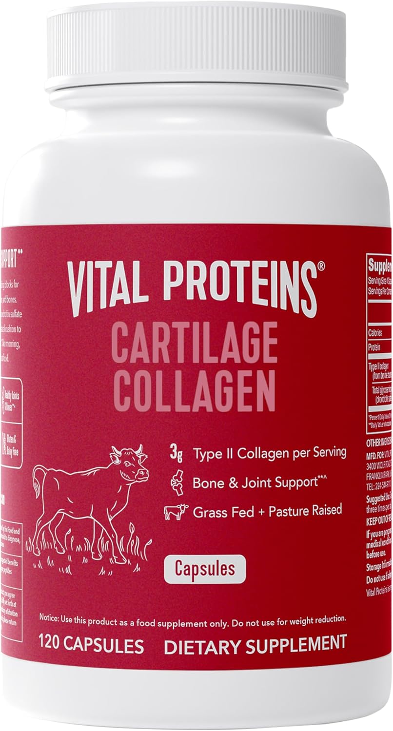 Vital Proteins Cartilage Collagen Pills - Type II Collagen & Chondroitin Sulfate Supplement for Recovery & Wellness - 750mg, 120 Capsules