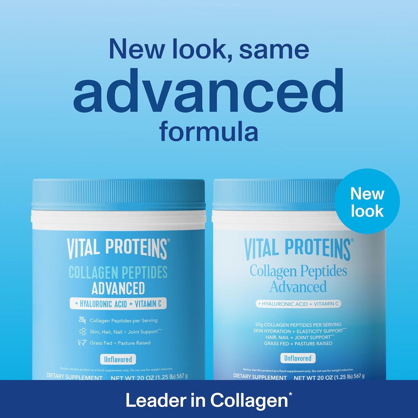 Vital Proteins Collagen Peptides Powder with Hyaluronic Acid and Vitamin C - 20 oz, Unflavored