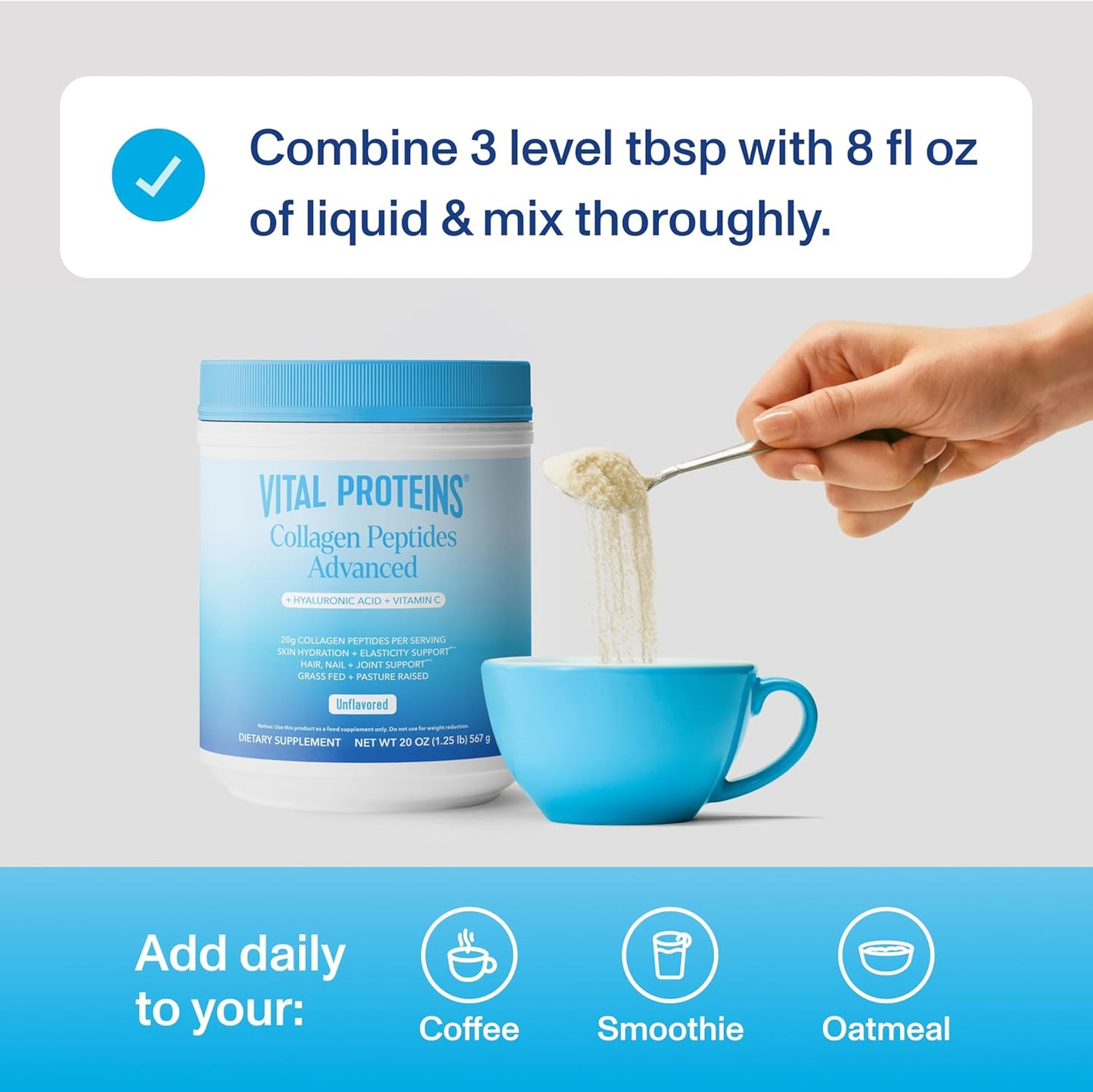 Vital Proteins Collagen Peptides Powder with Hyaluronic Acid and Vitamin C - 20 oz, Unflavored