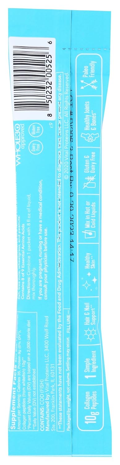 VITAL PROTEINS Marine Collagen Powder, Unflavored, Single Serving Packet, 0.35 OZ