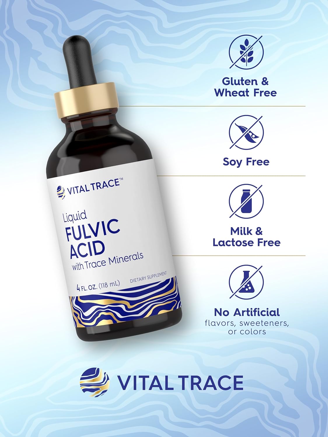 Vital Trace Liquid Fulvic Acid Drops 4 fl oz - Ionic Supplement with Trace Minerals for Vegetarians, Non-GMO & Gluten-Free
