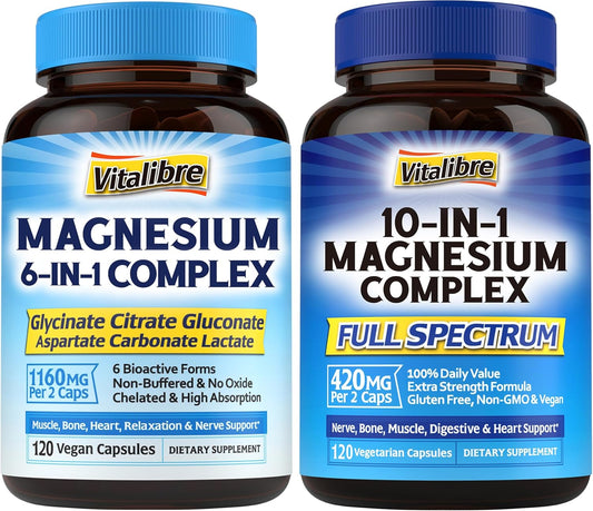 Vitalibre Magnesium Complex Bundle - 6 in 1 and 10 in 1 Supplement Formula