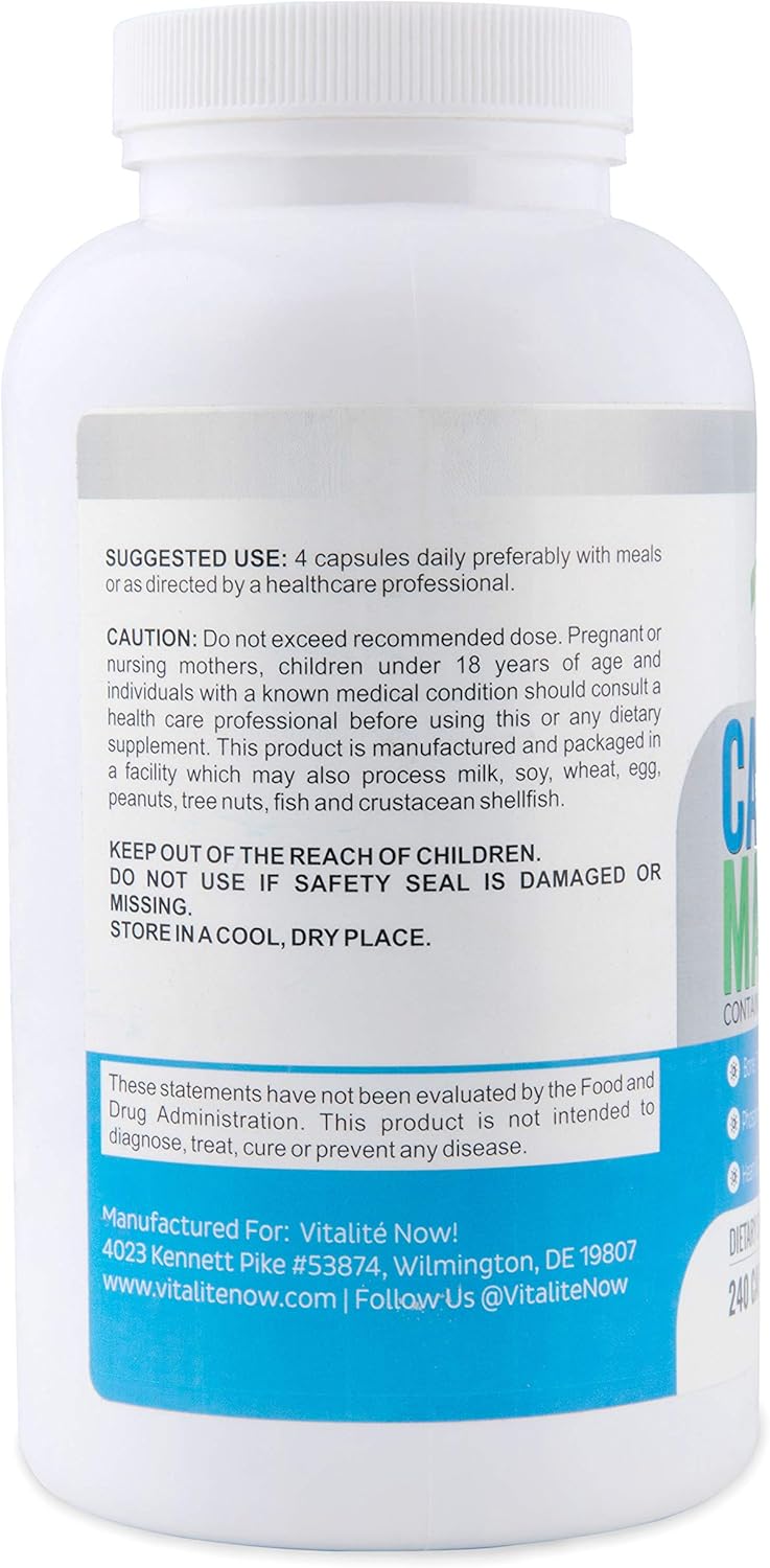 Vitalité Now! Calcium, Magnesium, Vitamin D3 Capsules w/ Boron - 10 Forms for Bone Strength - Natural 240ct - 2 Month Supply