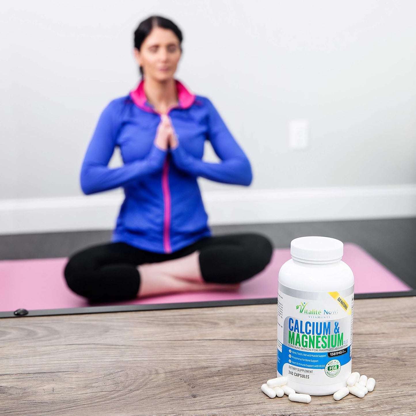 Vitalité Now! Calcium, Magnesium, Vitamin D3 Capsules w/ Boron - 10 Forms for Bone Strength - Natural 240ct - 2 Month Supply
