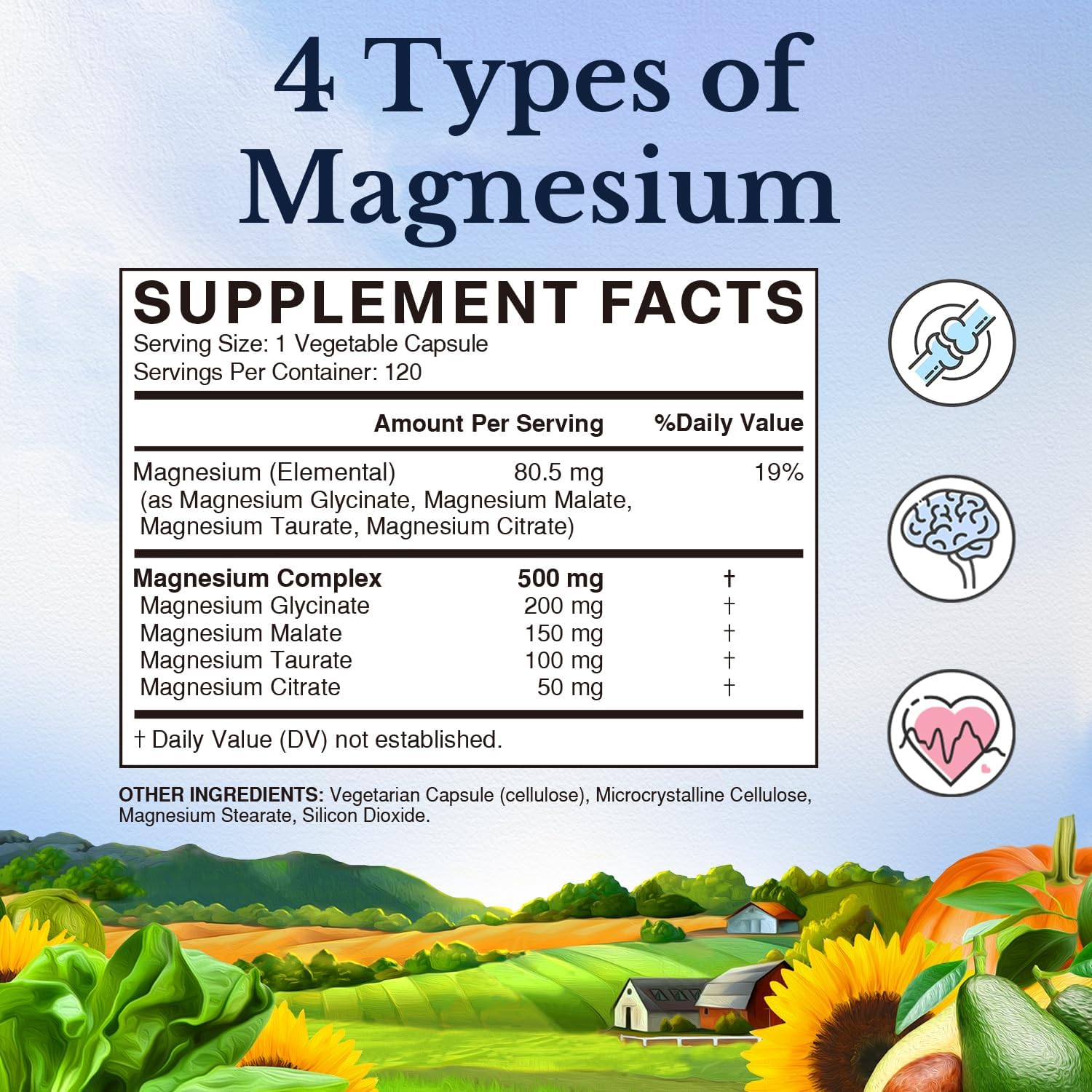 Vitalitown Magnesium Complex and Hyaluronic Acid Plus Vitamin C Bundle - 120 Magnesium Capsules & 90 Hyaluronic Acid Capsules