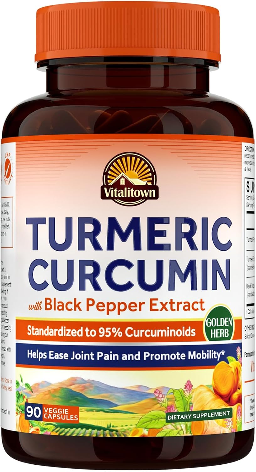 Vitalitown Turmeric Curcumin Root with Black Pepper - 1800MG, 95% Standardized Curcuminoids, High Absorption, Vegan - 90 ct