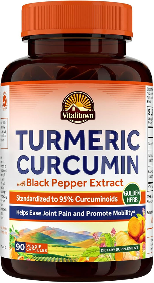 Vitalitown Turmeric Curcumin Root with Black Pepper - 1800MG, 95% Standardized Curcuminoids, High Absorption, Vegan - 90 ct