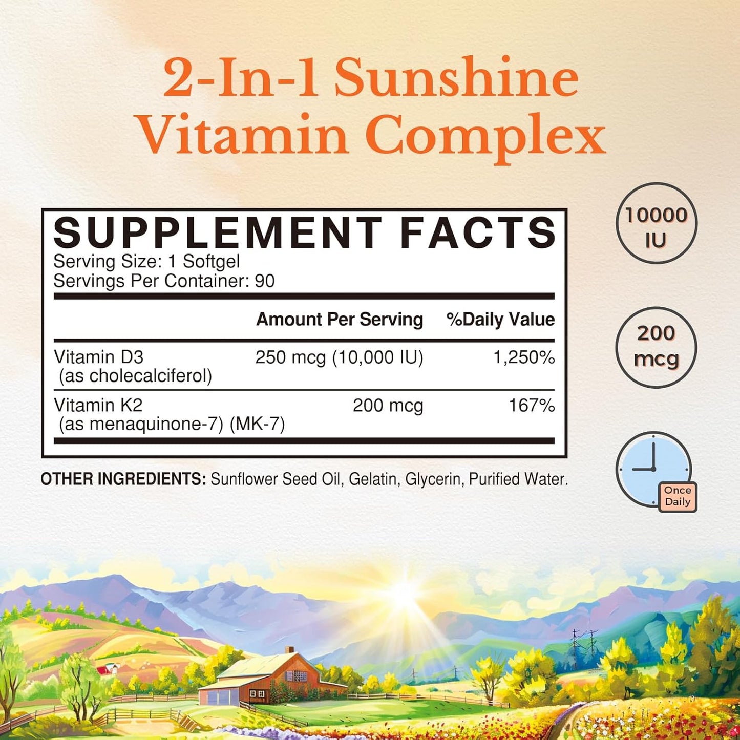 Vitalitown Vitamin D3 K2 Supplement - 10000 IU D3, 200 mcg K2 (MK7) - 90 Softgels for Bone, Teeth, Immune, Heart & Muscle Health - Non-GMO, Gluten & Soy Free