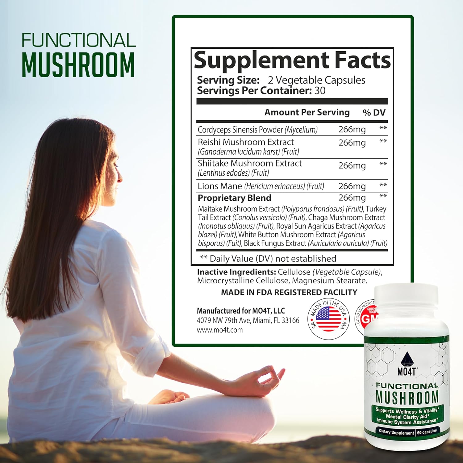 Vitality and Immune Support with MO4T Functional Mushroom Blend - 60 Capsules