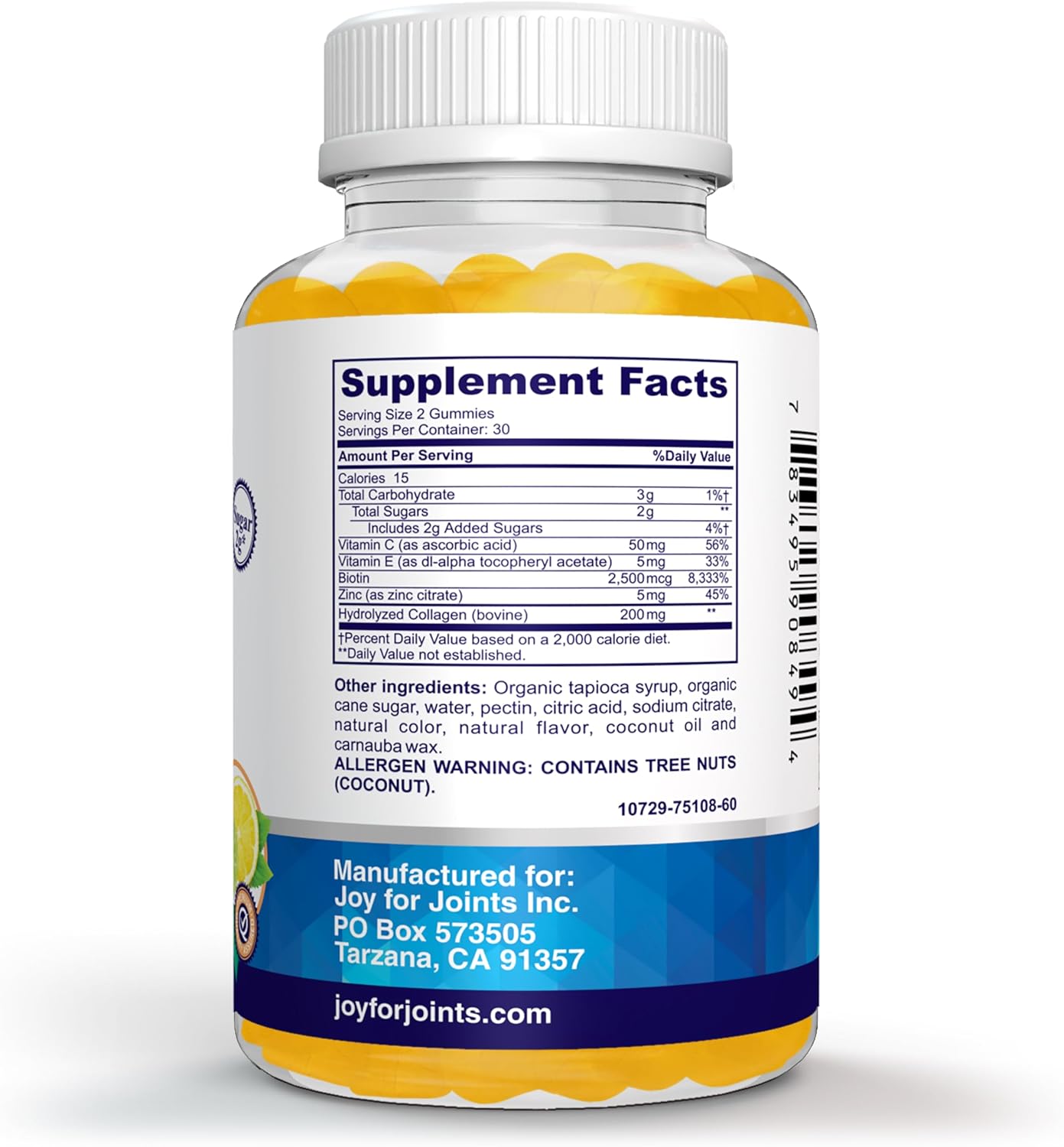 Vitality Span Collagen Gummies with Biotin, Vitamins C, E, Zinc for Beautiful Skin, Hair Growth, Strong Nails, Healthy Joints - 60 Gummies, Lemon Flavor, Low Sugar - Made in USA