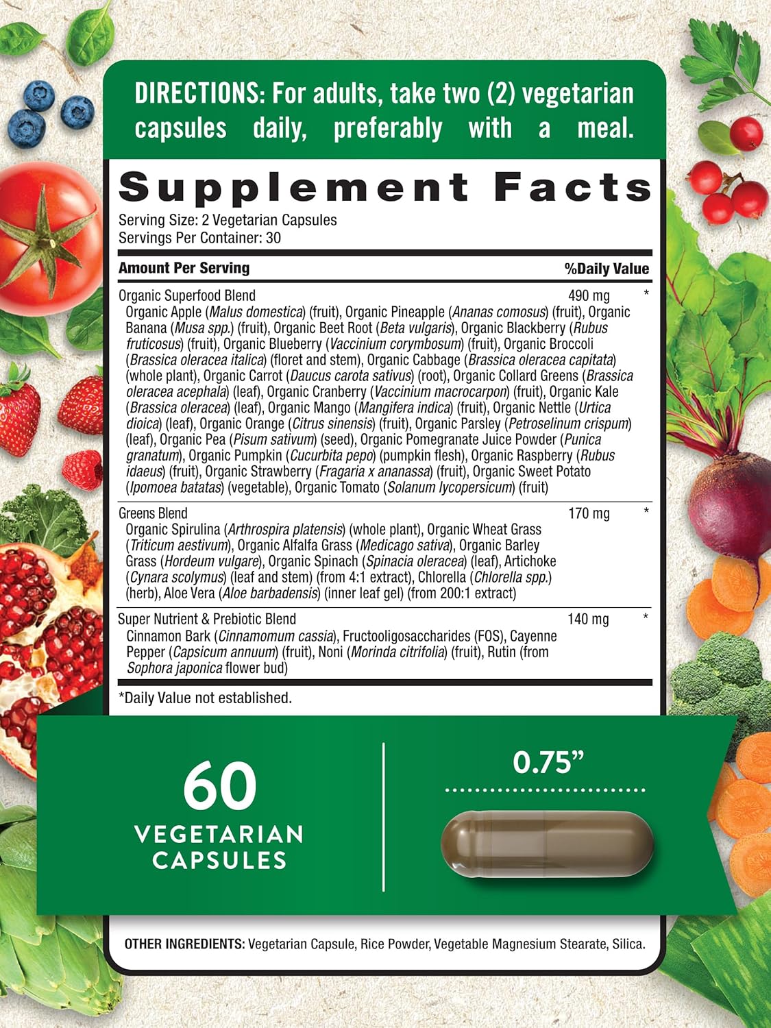 Vitalizing Antioxidant Superfood Formula | 60 Vegetarian Capsules | Non-GMO & Gluten Free
