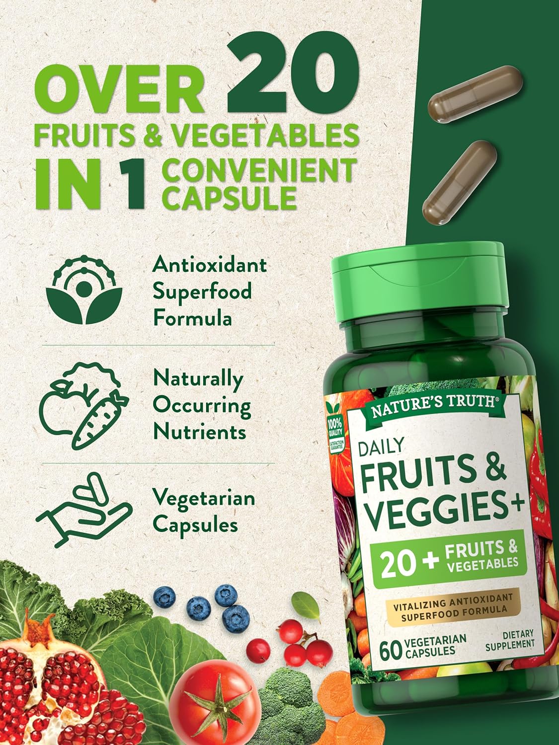 Vitalizing Antioxidant Superfood Formula | 60 Vegetarian Capsules | Non-GMO & Gluten Free