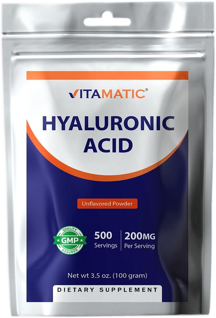 Vitamatic 200mg Hyaluronic Acid Powder - Supports Connective Tissue & Joints - Promotes Youthful Skin - 100g